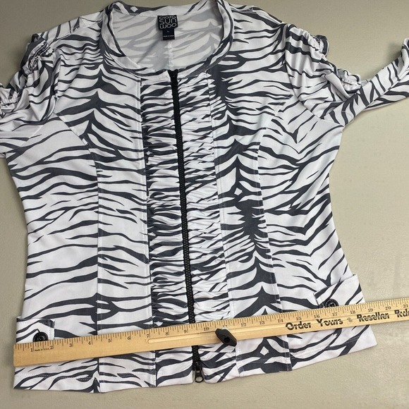 Clara Sun Woo Jacket Womens Large Animal Print Black White Shirred Stretchy Zip - Picture 11 of 14